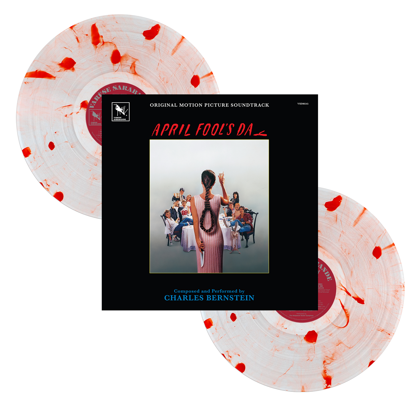 April Fool's Day (Orignal Motion Picture Soundtrack -Varèse Vinyl Club Exclusive Killer Crimson 2-LP) + Varese Logo Tee Bundle